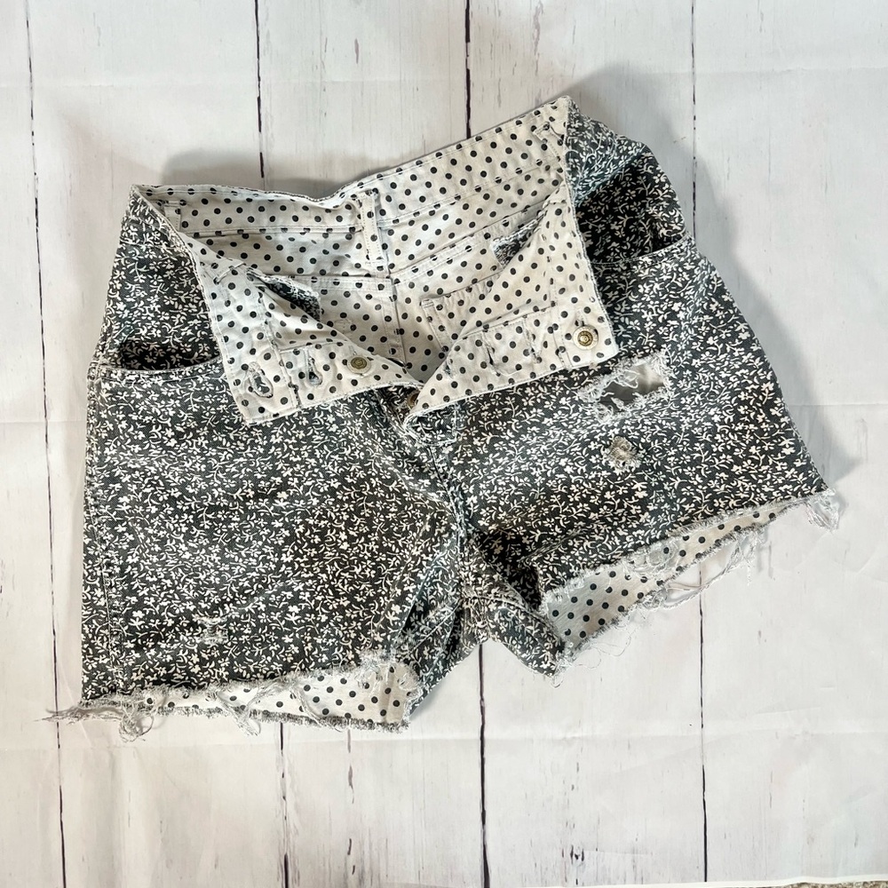 Vintage Polka Dot Black and White denim GET Button Fly reversible Jean shorts